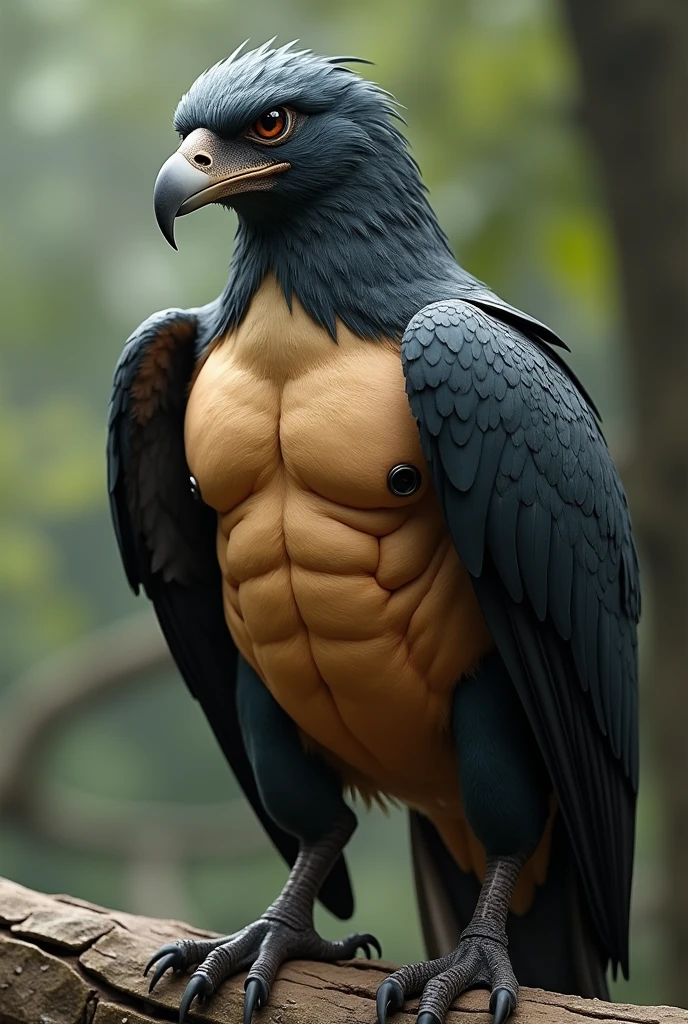 make an animation art of a muscular macaw ON THE BODY OF A BLUE MACAW, very angry macaw with anger in its eyes IN DRAWING