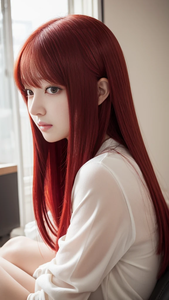 Anime red hair girl with no bangs