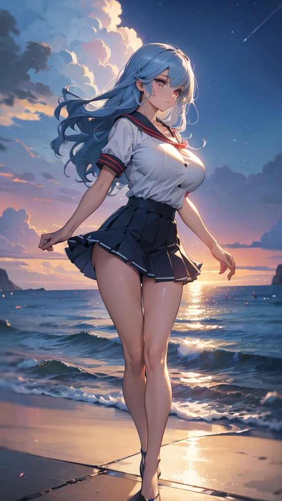 Beautuful Women，The heroine，a sailor suit，Get wet，Bumpy and stylish，Blockbuster feeling，a sense of atmosphere，Girly，long whitr hair，Few clothes，Superskirt，S stature，big breasts beautiful，Leak points，Raised sexy