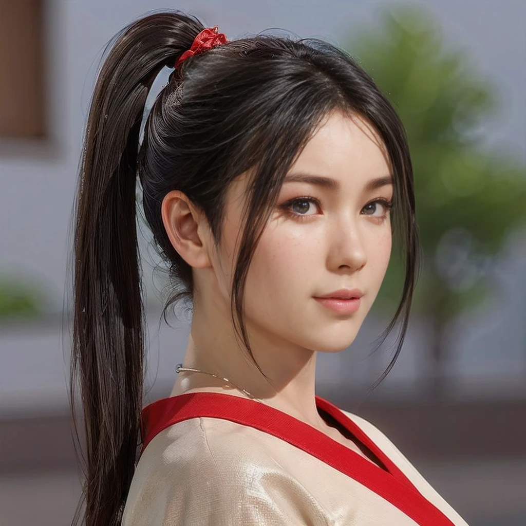 Momiji, (best quality, ultra-detailed), (realistic:1.37), beautiful and detailed face, ultra-realistic texture, delicate face, delicate body, red lipstick, long-lasting colors. high definition, 8K. expression a slight cute smile