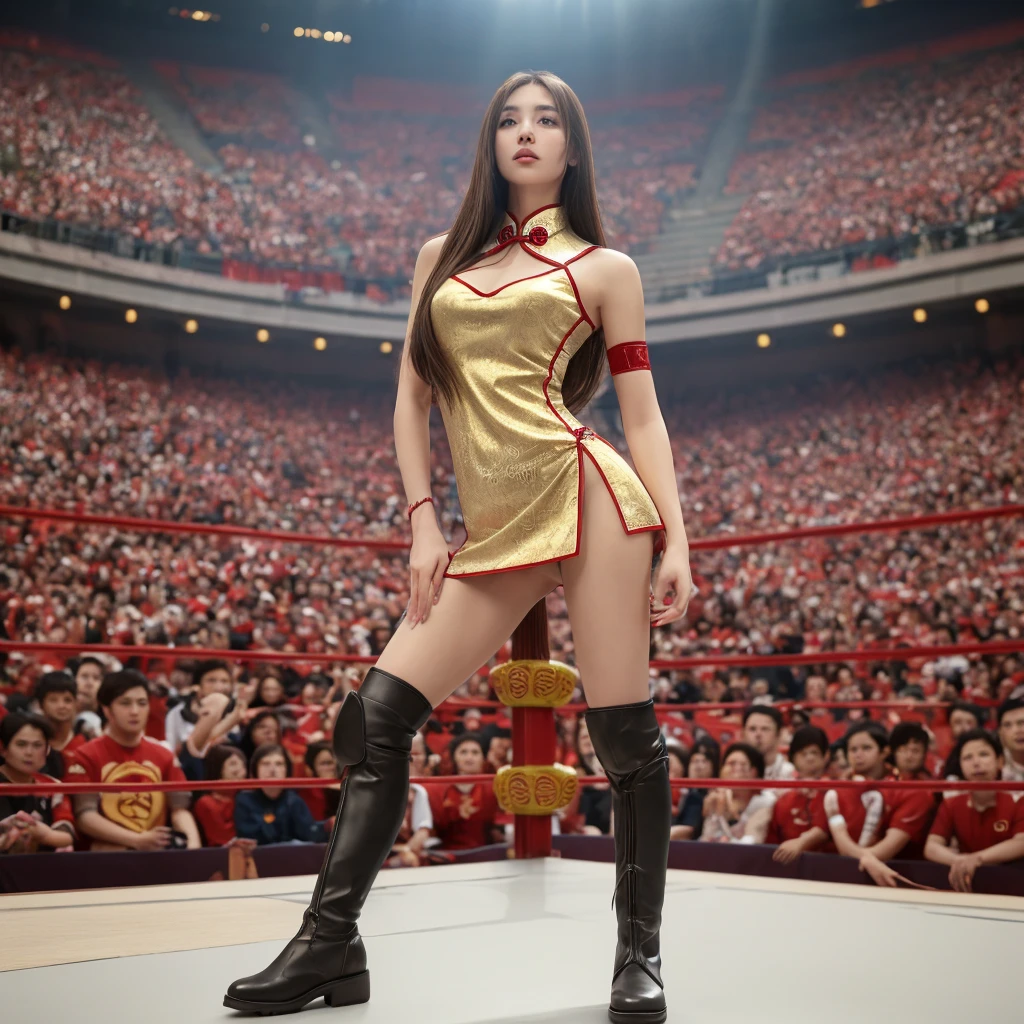 masterpiece、8K、Two Campaign Girls、14years、NSFW、slim figure、Smaller chest、being thin、Lack of pubic hair、Exposing your naked body、fullnude、circuit、Large crowds、FULL BODYSHOT、Surrounded by several staff members、、shoes、GANTZ Suit、Handgun、Leg holster、Idol、a beauty girl、Miss Con Winner、Winning Run、