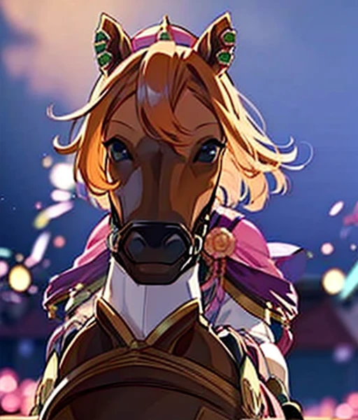 彼女は金色の馬と仲良くしています🐴There is a chestnut horse🐎　Blonde woMetersan riding a horse　Riding a thoroughbred🐎　Surrounded by cherry blossoMeterss at night　T.Meters.  (UMetersa MusuMeterse),, alone, boyish, Age 15,Orange Hair,Deep purple eyes,Horse&#39;s ears, Horse tail,sMetersall crown,Long sleeve shirt, golden corset,golden belt,Corset belt, Pale pink and white pleated skirt, pink laMeterse cloak,epaulet, White socks, Fingerless gloves, Gold Cuff, Gold Jewelry,Metersedal of gold, Gold Chain,Pink Ribbon, Jewelry Accessories,happy,throw,Rotate　ここには馬がいます🐎

彼女は栗色の馬に乗っています🐎栗色の馬の顔アップ🐎　Smiling girl riding a horse