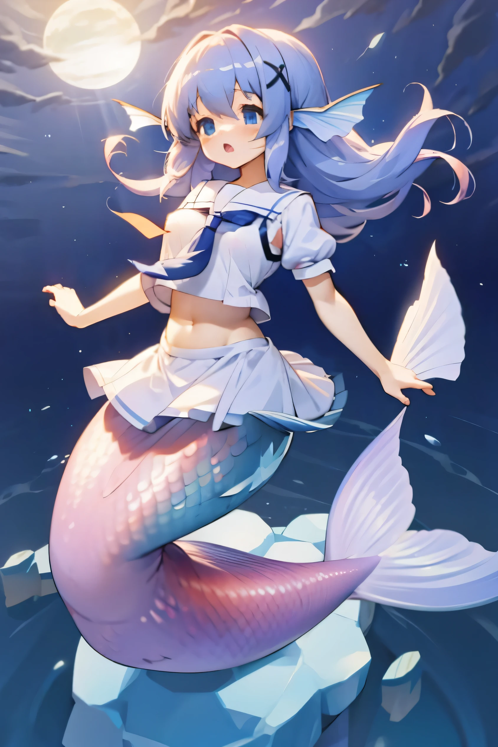 Kafuu Chino, school uniform, big breast, wide hips, mermaid