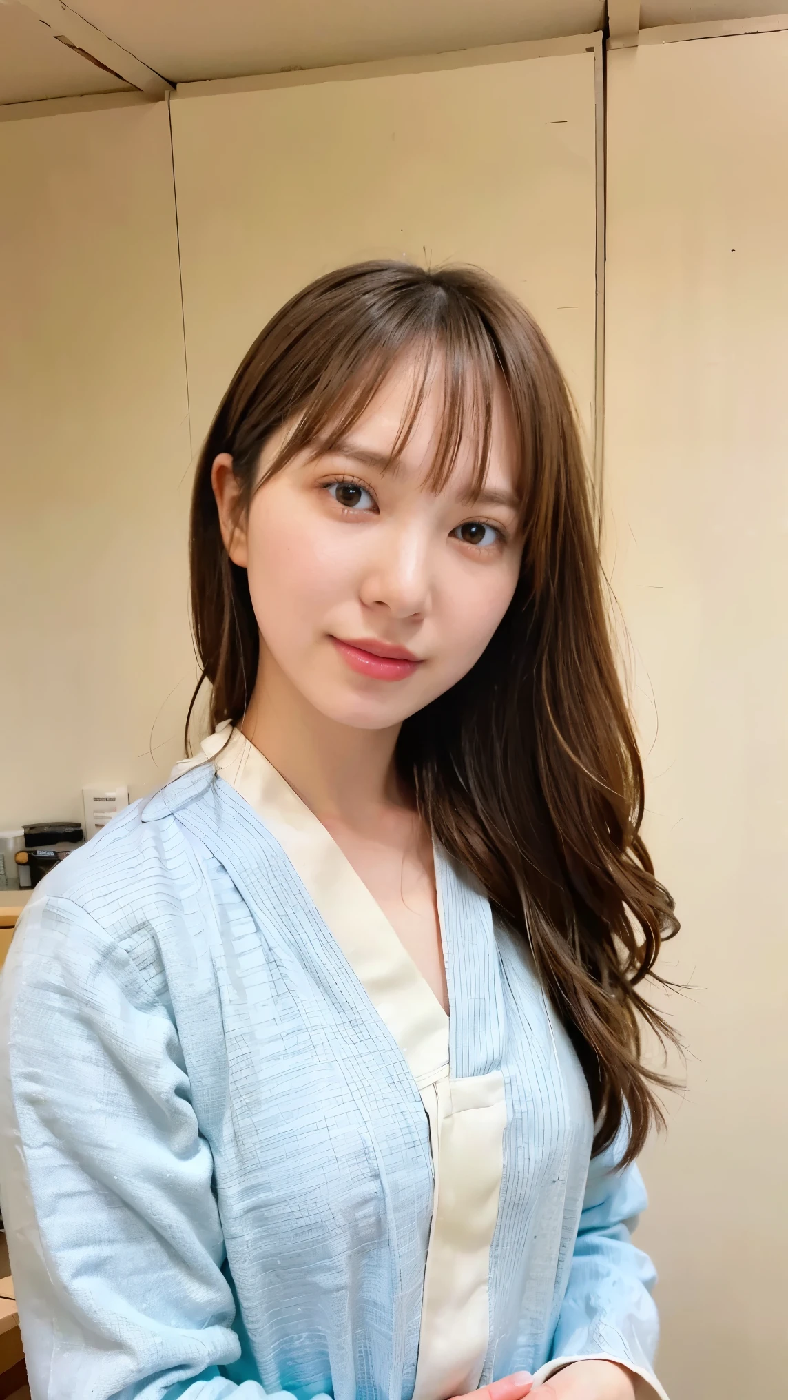 smile, Cute Japanese Women Photos,  20 years old, Oil, One Length Hair＆Hair straightening balm:1.55, (photo Realistic:1.4), (hyper Realistic:1.4), (Realistic:1.3), (Smooth lighting:1.05), (Improving the quality of cinema lighting:0.9), 32K, 1 person,20 years oldの, Realistic lighting, Backlight, The light shines on your face, Ray Tracing, (Bright light:1.2), (Improved quality:1.4), (Highest quality Realistic textured skin:1.4), fine grain, Detailed face,(smile:0), (Emphasise close-ups of the face:1.3), (Enhances the beauty of skin texture:1.1),((Extremely precise and accurate anatomy:1.0)), (Enhances the beauty of skin texture:1.1), Clean, glowing skin, mesh, thin:1.2, (Realistic:1.3), Realisticなライティング, (Smooth lighting:1.05), 32K, One Japanese woman, fine grain, Detailed face, (Film Grain:1.1),(Accentuate your body lines:1.1), High resolution, Natural look, Kind eyes, Improves hair quality, Delicate light and shadow, Transparent muscles, Graceful pose, Beautiful Eyes, Sharp details, Soft light reflection, Beautiful contours, Delicate skin tones, Thin hair,Cute Japanese Women Photos,