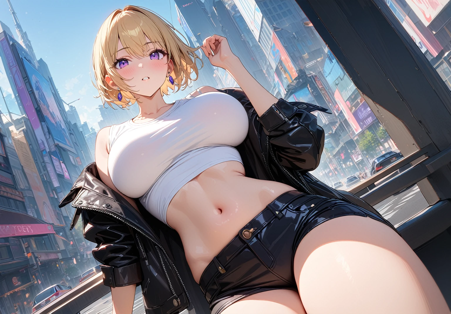 1girl, (((bimbo))),hoop earrings, puffy lips, painted lips, thick lips.
blonde hair, short twintails, wide hips, thick thighs, bursting breasts Nightlife, Night city, Cyberpunk city, futuristic cityscape. Neon lights, (skyscraper:1.1), Tokyo tower, palm tree, cloth sign, ramen stall, night club. bright city lights, exotic car. alcohol, bar, ramen, soup stall ,alcohol bottles, spreading legs , cute ahegao face , bunny suit
