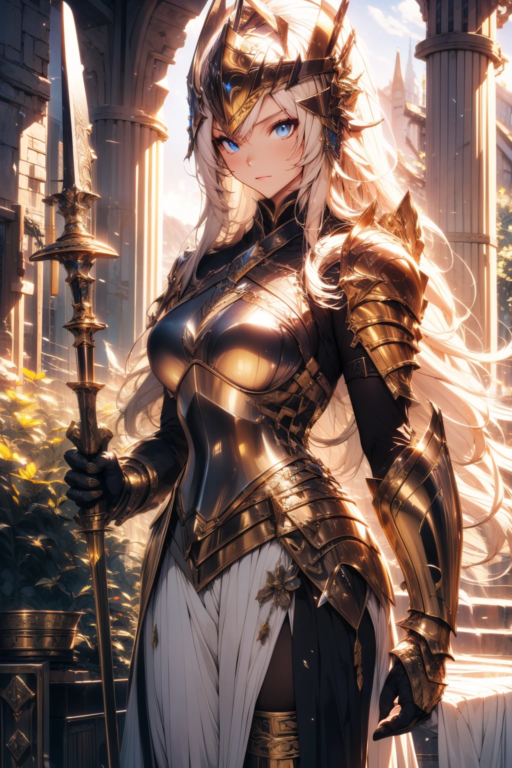 masterpiece，hoang lap，finely detailed，HDR，Highly detailed golden armor，armadura brilhante，Realistic PLD_armors，Female Knight in Armor，PLD Wear_armors