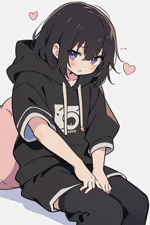 masterpiece of the highest quality, anime boy in a black dress with a white background, Only 1 person, Cute cute boy, Cute Animeのビジュアル, Anime Moe Art Style, by Ai-Mitsu, ((black)), Soft anime illustration, Wearing a hoodie, by EiQ, , , Cute Anime, Wearing a pink hoodie, パーカーを着たblack髪の, blackい目, blackい髪, depression, Bored Eyes, Neutral appearance