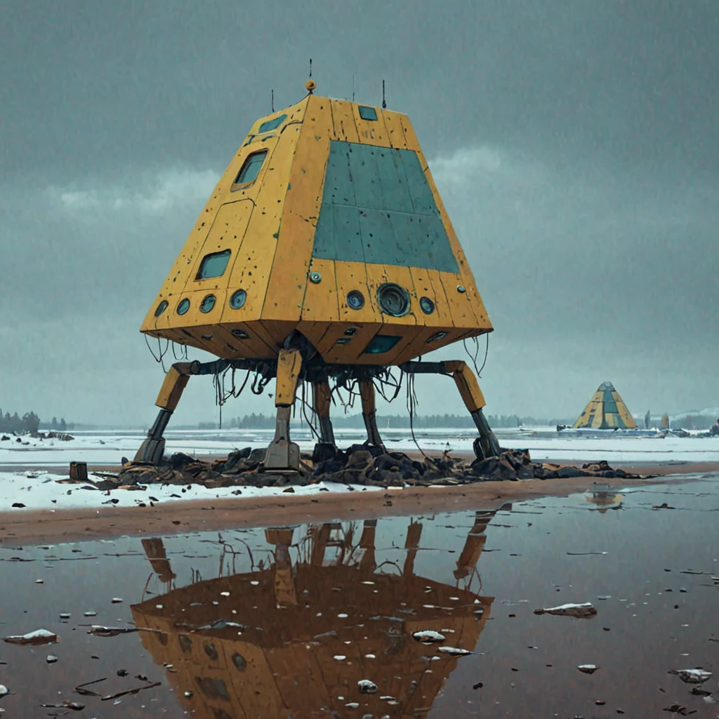 (beach:1.5) wrecked several spaceships (blizzard:1.3) Simon Stalenhag style Luxor Gold,Porcelain