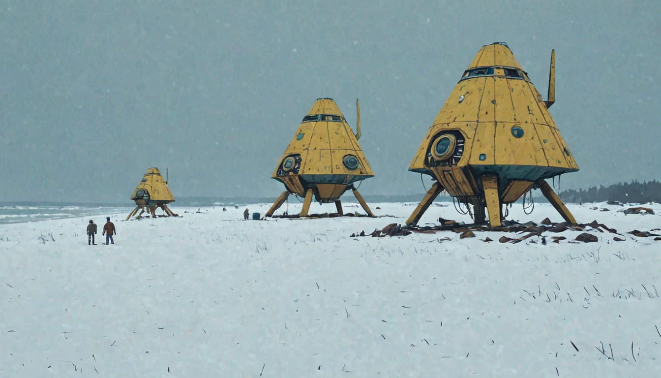 (beach:1.5) wrecked several spaceships (blizzard:1.3) Simon Stalenhag style Luxor Gold,Porcelain