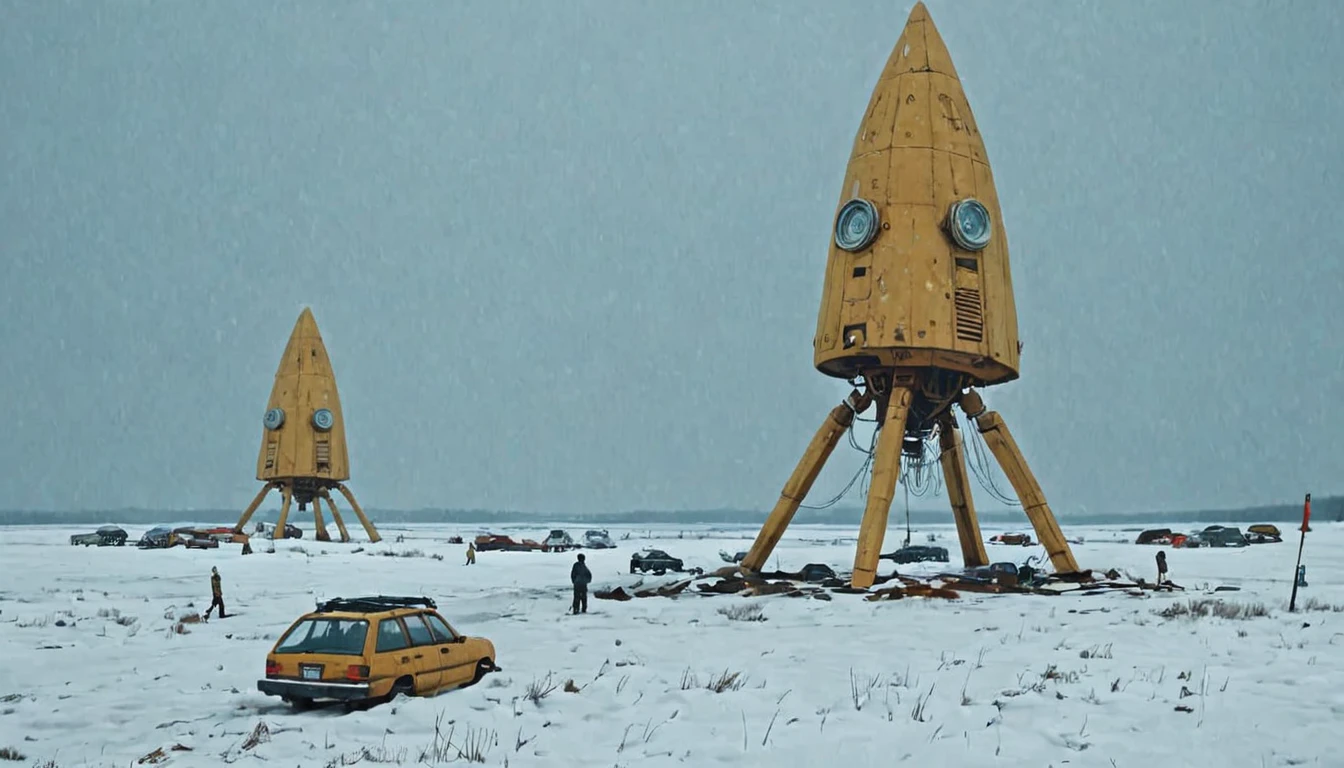 (beach:1.5) wrecked several spaceships (blizzard:1.3) Simon Stalenhag style Luxor Gold,Porcelain