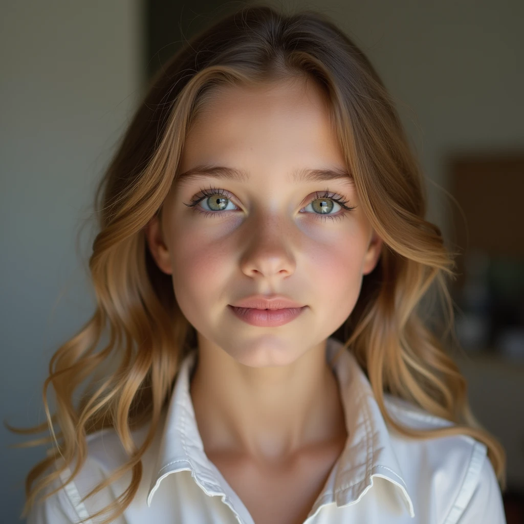 cute 12 year old girl, cum on face, slim figure, Naked, photo taken from above, detailed face, pretty eyes, long eyelashes, cute expression, cozy living room, photorealistic, 4k, high quality,