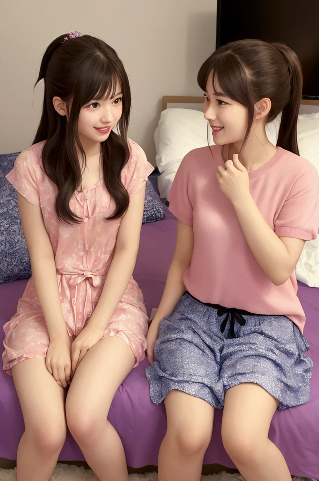 2 girls,roromiya,ririchiyo,,comforter, Masterpiece, Best Quality