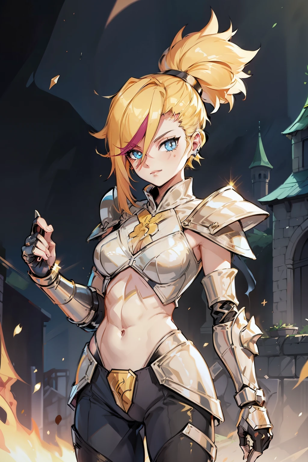 solo, green eyes, smile, boots, holding, long hair, teeth,
warrior,fire, fighting pose, full body, holding sword, chibi, standing, armor, 
 (highres:1.1), best quality, (masterpiece:1.3),(nsfw:1.2)
 <lora:maplestory20:1>,8k, 4k,highres, best quality, masterpiece