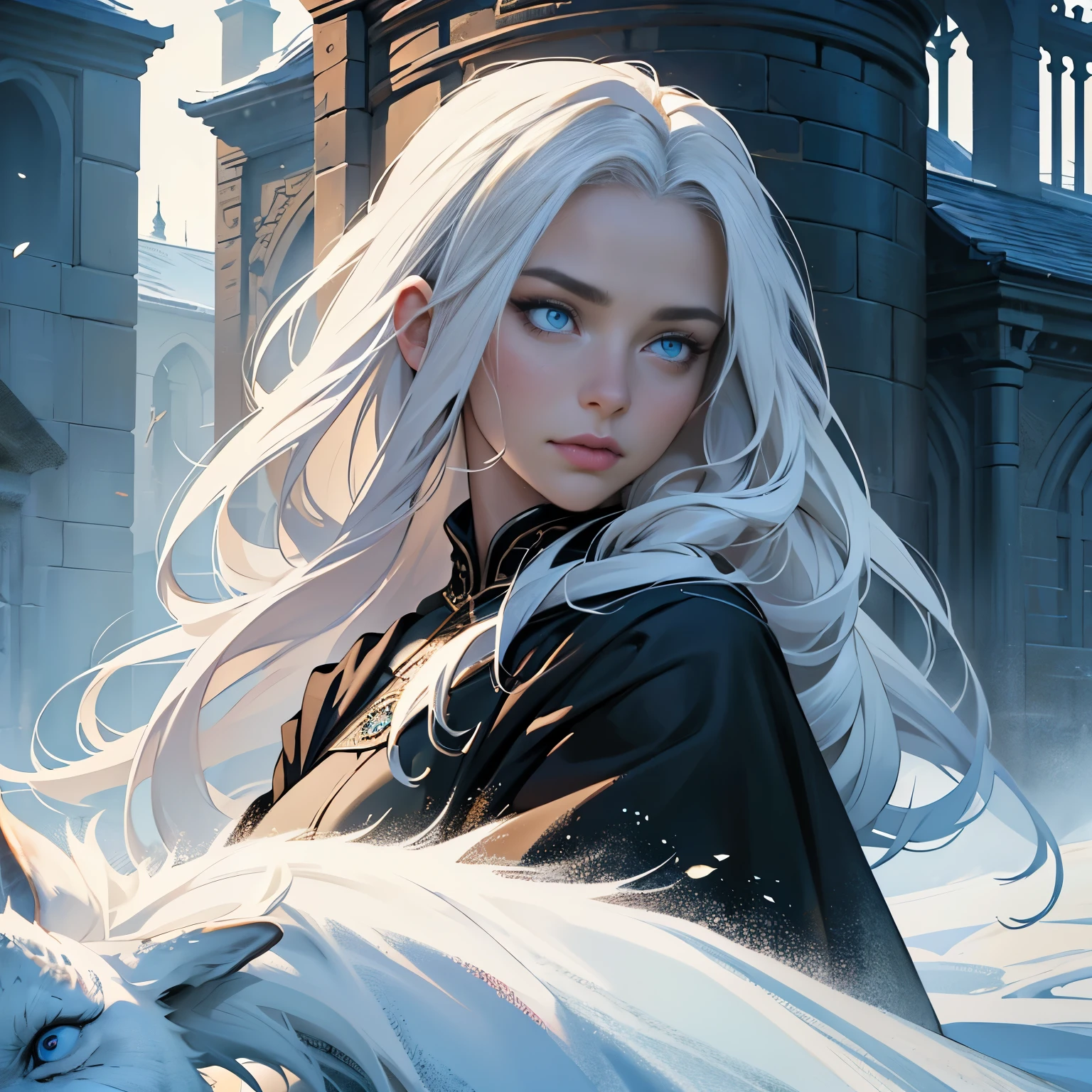 ((Best quality)), ((masterpiece)), ((realistic cartoon)), ((perfect character)):

In this stunning and highly detailed realistic cartoon, we present a female Targaryen house from the series House of the Dragon. The woman stands tall, young adult woman, and powerfully built, She has long-medium silver hair and she has a stern face. She had blue eyes, wore a black wardrobe, a black cloak, and had a strong balanced muscle body.


Every element of this masterpiece is carefully designed to create a sense of realism and immersion. The intricacies of the man's clothing, the mesmerizing effects of the area around her and she was in Winterfell, and the level of detail in his weathered face all contribute to a captivating visual experience. This artwork is presented in stunning UHD resolution, allowing you to appreciate every nuance and intricacy in breathtaking detail.

Eye level, scenic, masterpiece.