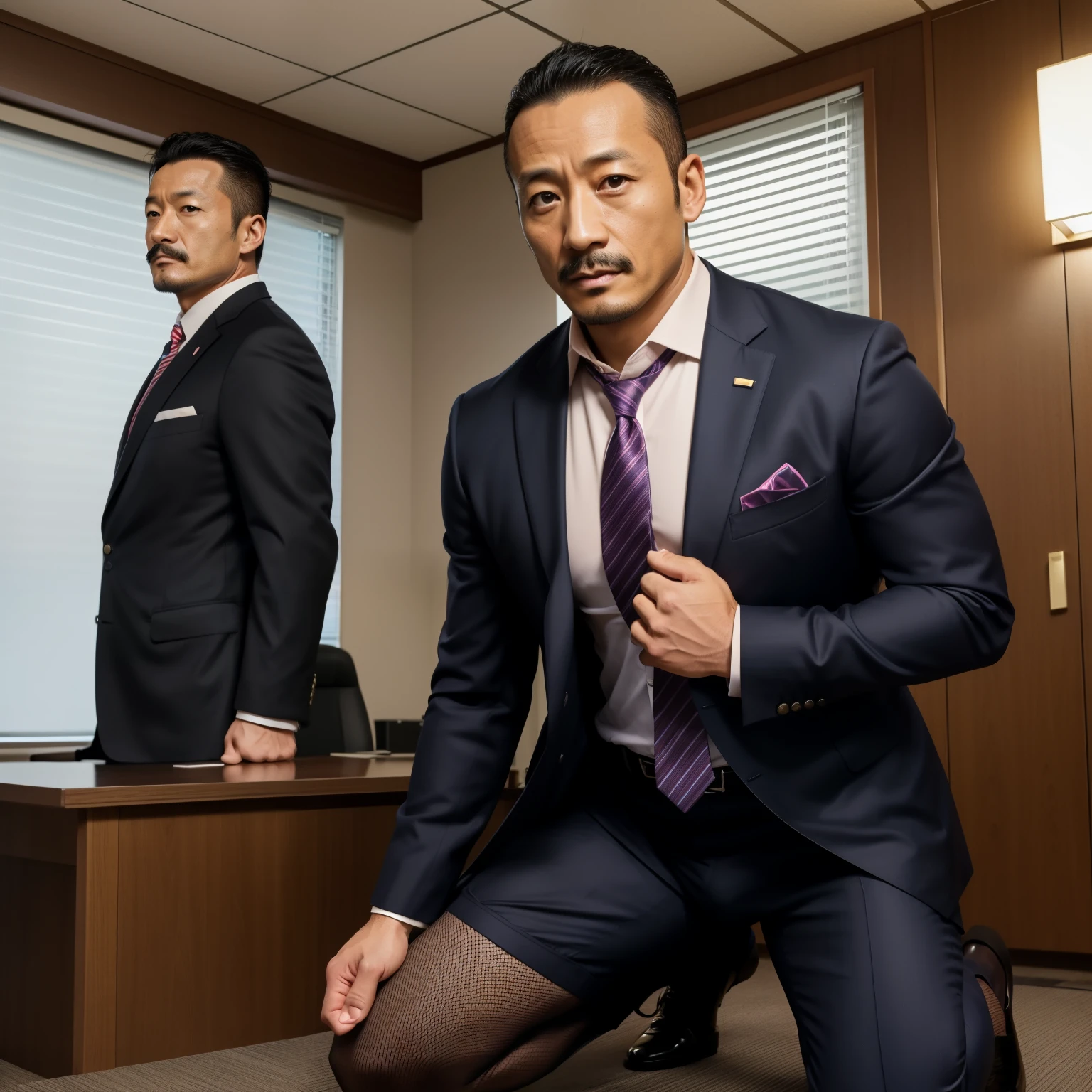 Maya Yoshida，Shirtless，Tong，Bulge，fortitude，office room，Two people knelt，Blue panties，Sexy briefs，Business suit，fortitude，k hd，with mustache，black long socks，