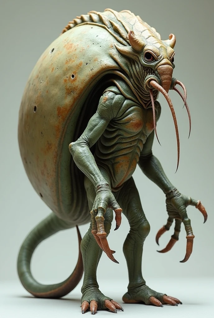 A Star Trek mollusklike species that had a hard shell on their back that grew has they aged and could retreat into, they used their mouth parts at the front of their soft bodies to manipulate tools
