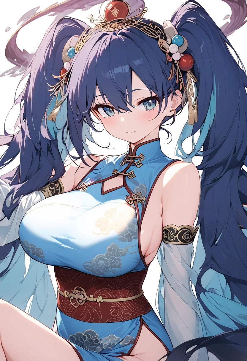 1girl, Alone, Hatsune Miku, Lamia,Dark blue hair,Long Hair,Big Breasts,Ancient Chinese Princess,Chinese dress,Ancient Chinese Royal Family