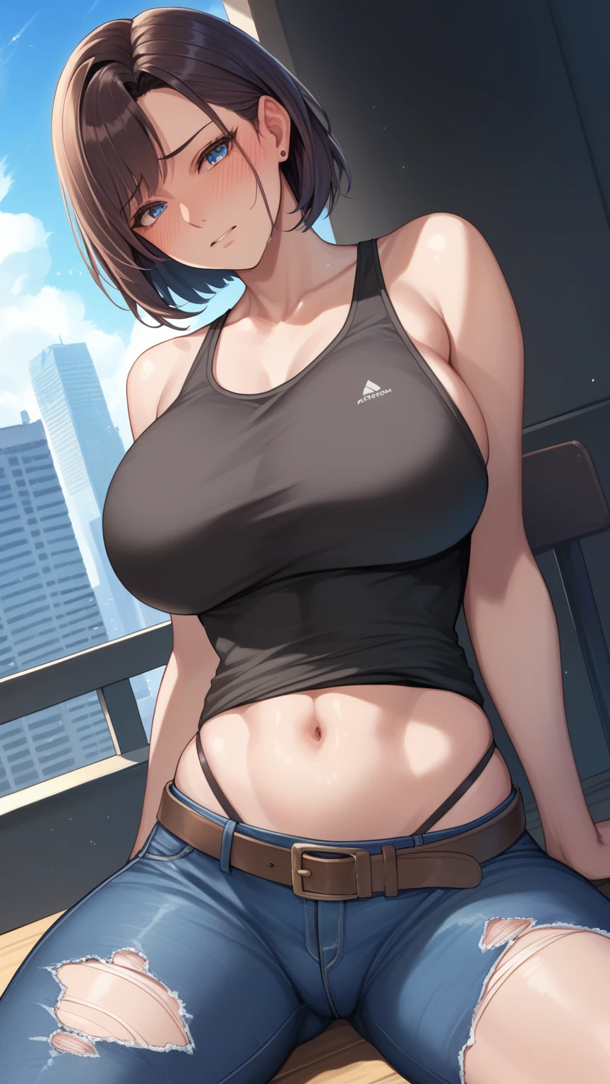 (highest quality, 8K, masterpiece :1.3),Liza(Lizaのアトリエ),Voluptuous body, One woman,Wet with sweat,Large Breasts,short hair,Brown Hair,hair band,Calvin Klein Underwear