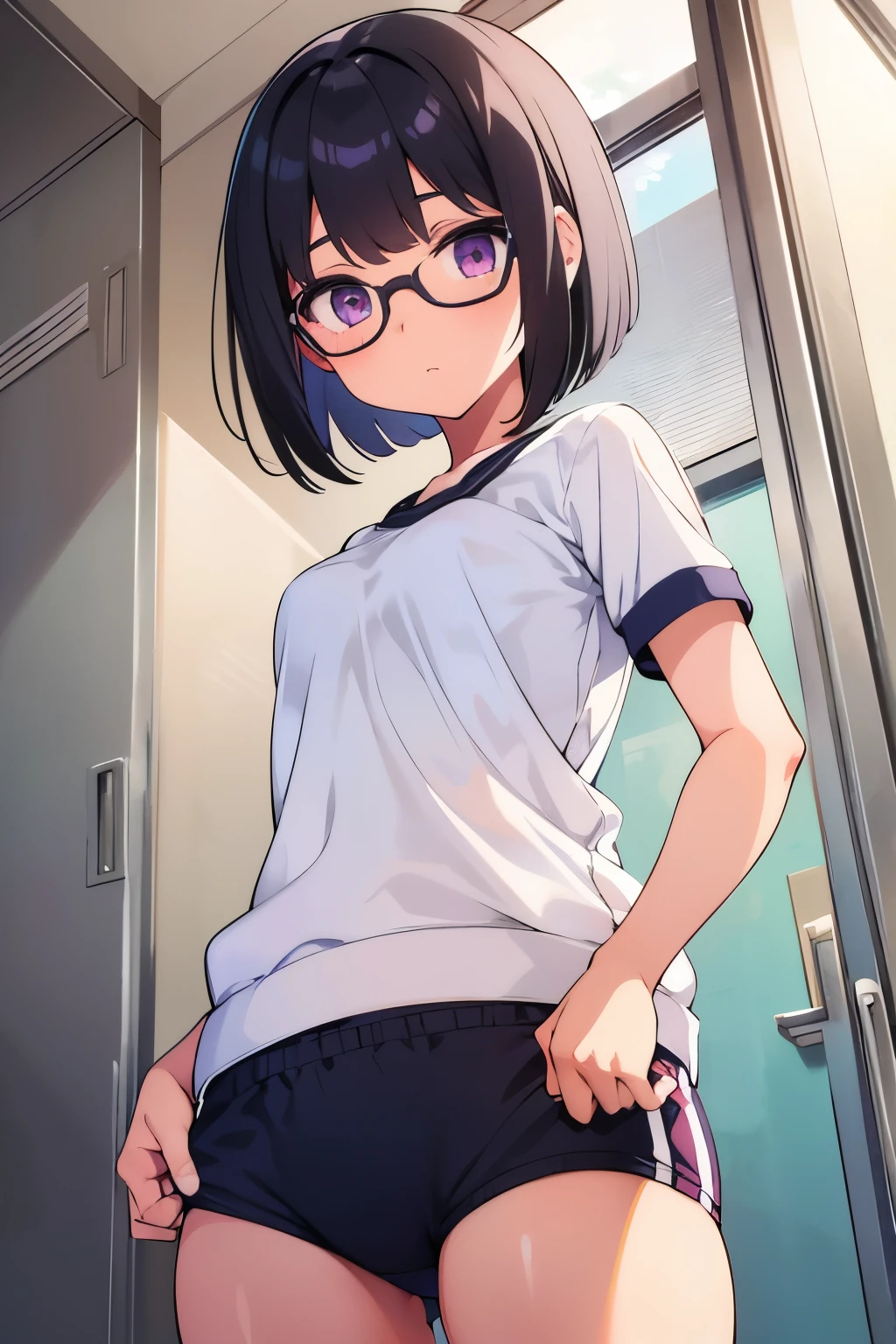 beautiful girl short hair pubic hair beautiful breasts small breasts embarrassed beautiful fingers shyness concern black hair no panties naked completely naked black eyes hospital beautiful cute high quality magenta polo shirt short sleeves glasses