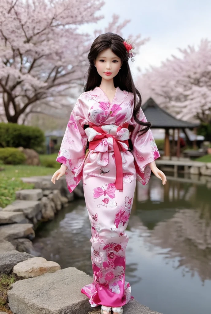 Japanese girl Barbie doll(Wearing pink kimono),Huge Breasts