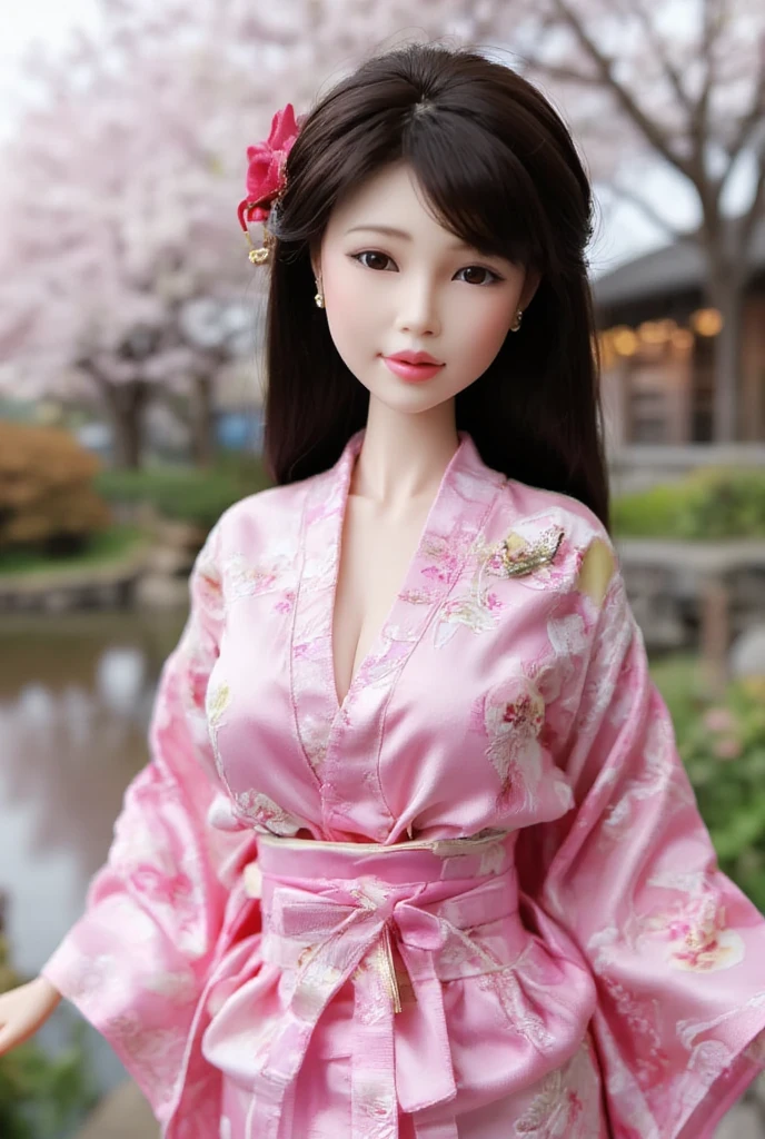 Japanese girl Barbie doll(Wearing pink kimono),Huge Breasts