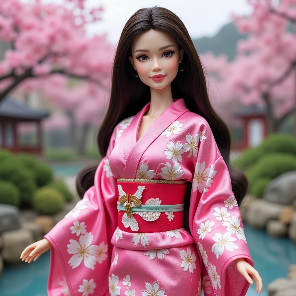 Japanese girl Barbie doll(Wearing pink kimono),Huge Breasts