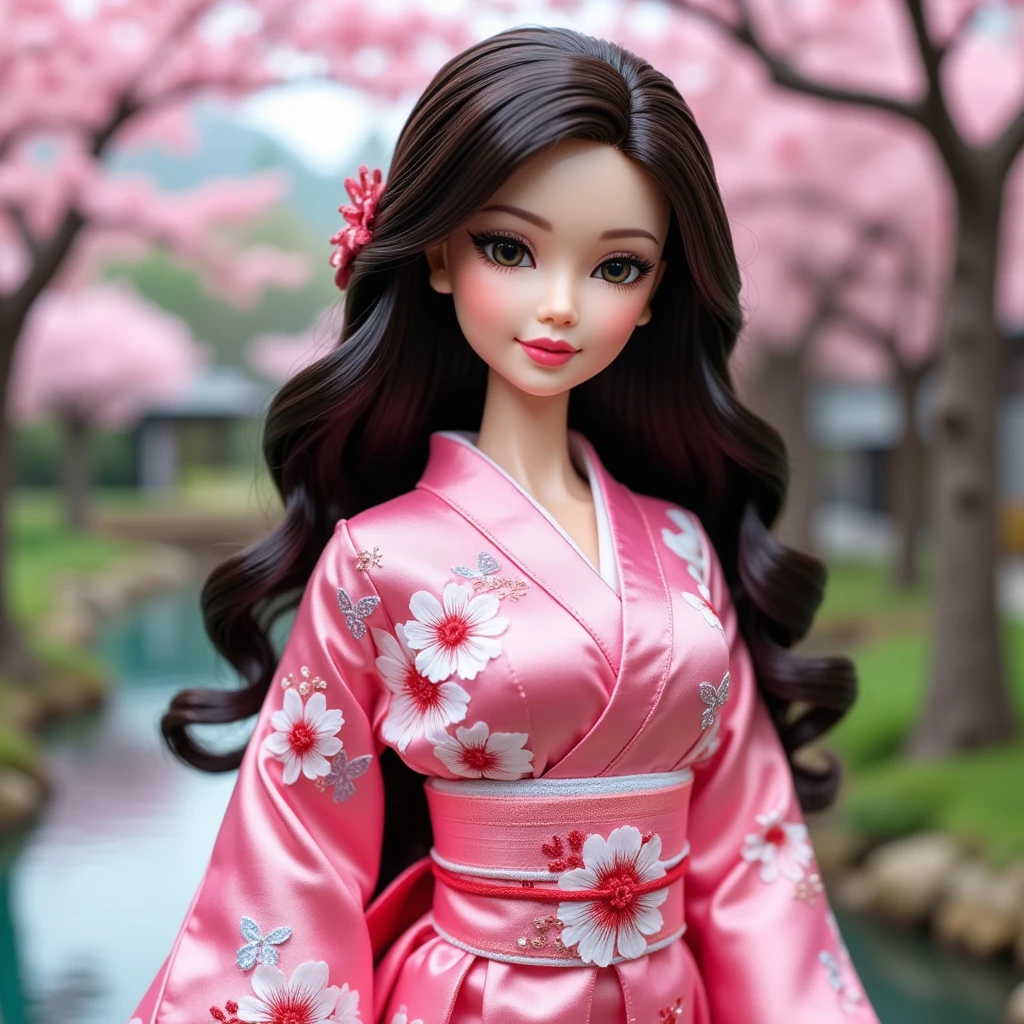 Japanese girl Barbie doll(Wearing pink kimono),Huge Breasts