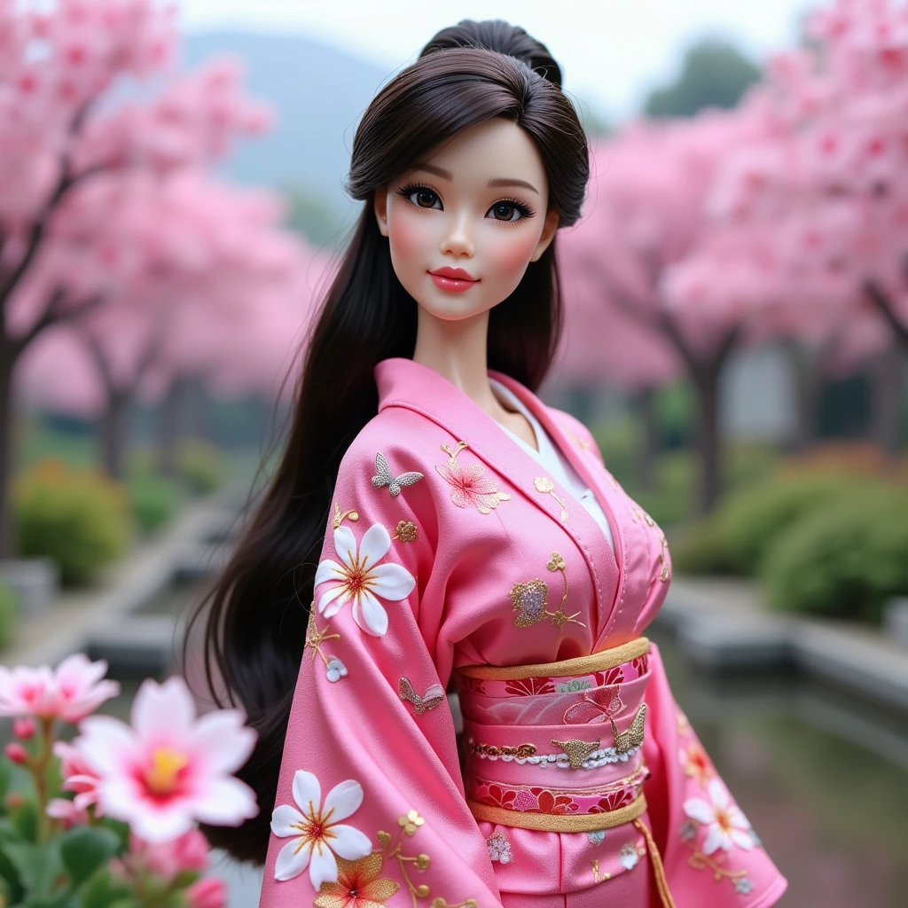 Japanese girl Barbie doll(Wearing pink kimono),Huge Breasts