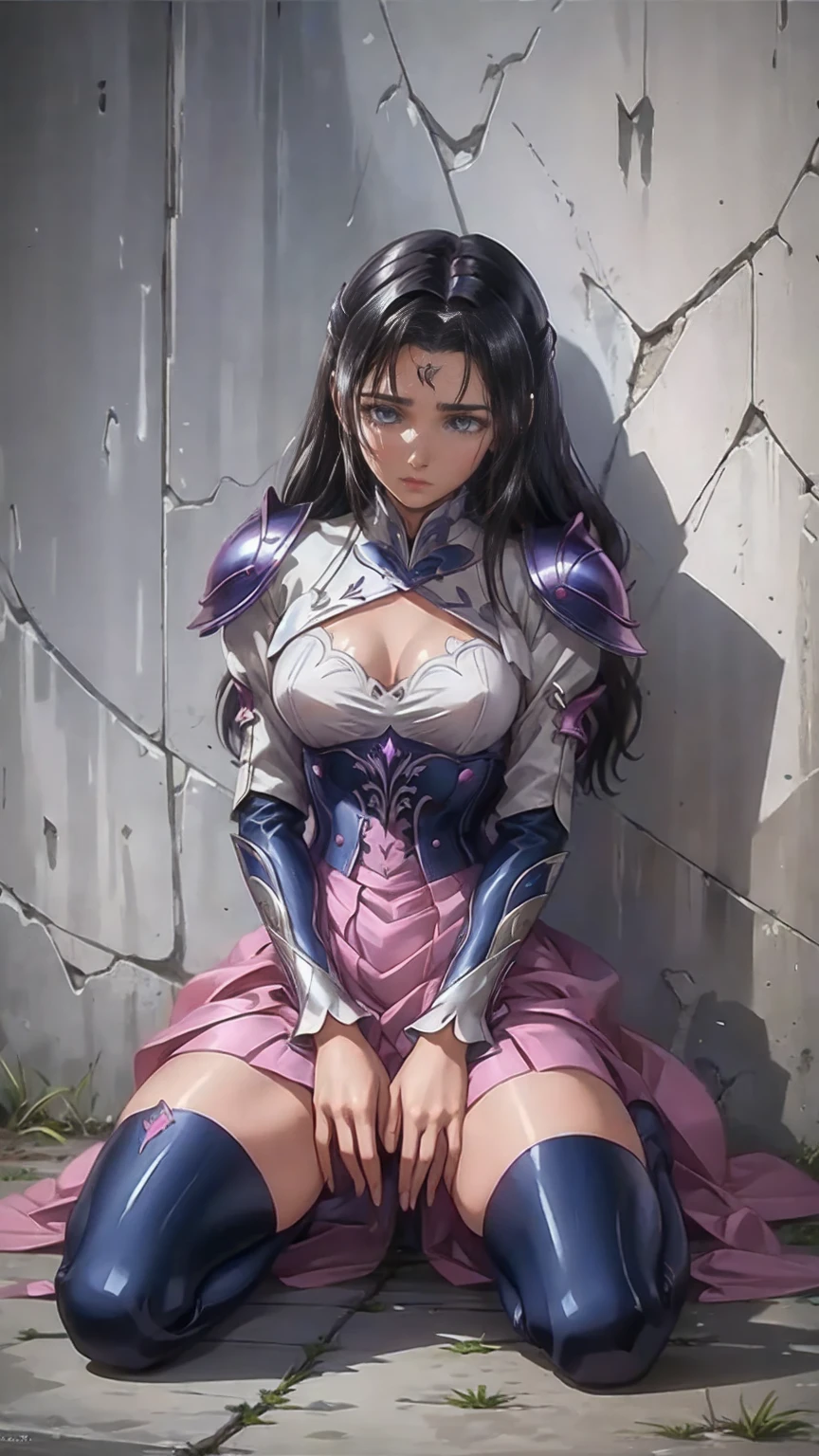 Ultra-high resolution, retina, masterpiecehigh quality, Super detailed, Best Quality,battlefield, Losing the Battle, Knight Girl, kukkoro, Kneel,Look Down, In the fall, Looking down at the ground, Expressions of despair,slave_Constraint Outfit,Feet and hands tied to the wall,Suprematism, Ultra-high resolution, masterpieceHigh detail