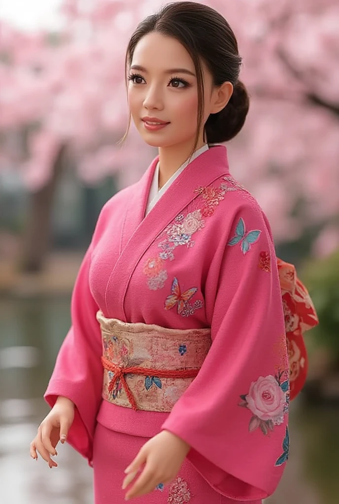 Japanese girl Barbie doll(Wearing pink kimono),Huge Breasts