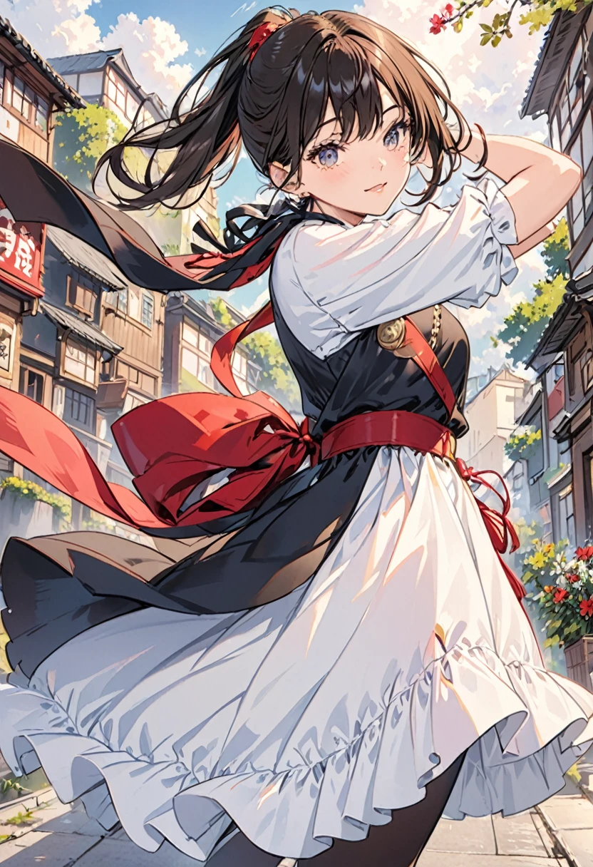 Period drama manga style A -yeld su beautiful Chinese girl with black hair in a bun cut She's lying on a Chinese floral bed with her arms outstretched Wearing a royal pink super shiny long sleeve Chinese dress, she cries as a tentacle penis for excretion is thrust into her pussy