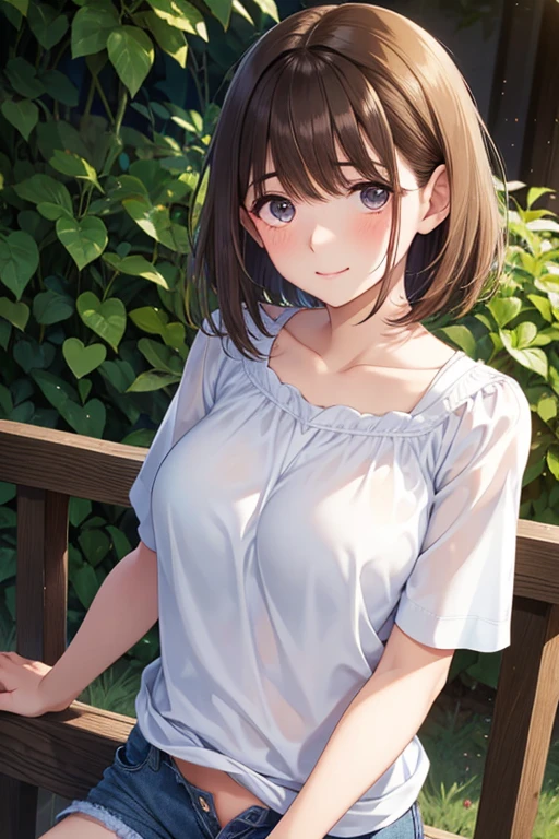 Photorealistic、Highest quality、Highest Resolution、Highest quality、16K、1 beautiful adult woman、Cute face、Delicate face、Bob cut hair、Ash brown hair color、Brown eyes、Delicate eyes、Beautiful Eyes、Beautiful breasts、Big Breasts、Simple T-shirt、skinny pants、Sexy、cool、