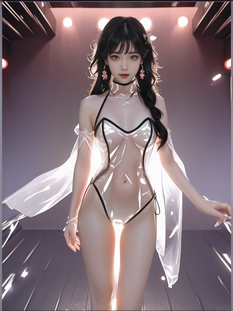 ((A woman)), 美丽脸庞的Sexy中国华裔女明星, Wearing red strappy bikini underwear, Wearing a pink transparent shirt, (((Light theme, Exposing the subject, Sexy主题)))
((Transparent adhesive clothes: 1.5), (Revealing clothes: 1.5),  (Wet clothes:1.5), (Color of clothes: Pink), ((Wearing transparent clothing)))
(((night, Private hot spring, Dense bamboo forest, Standing in the hot spring, Flower Season))),
((desktop:1.0), (Highest quality:1.0), (high resolution:1.2), (Reality:1.0))
((8K Ultra HD, 8K, 超high resolution, Best quality, Super Fine, Clear focus. Masterpieces, complete pattern, Ultra HD, Detailed photos, Best image quality，Ultra-clear，Delicate facial features，Well-defined, Highly rated works, Close-up depth of field photography, Above the knee, Symmetrical character)), 
((Creating the image of a real girl), Realistic shadows, Soft lighting, Dynamic Angle, Dynamic poses, Elegant Posture, Cowboy lens, Full body front view, Be confident, Facing the camera, Eyes looking towards camera lens, Standing posture, Open your legs slightly, Golden Ratio Graphics, Minimalism, Center the character), 
( Smile, Sexy的, Balanced Eyes, Realistic eyes, Beautiful details of the eyes,Pretty Face, (Realistic face), Normal facial features, Realistic skin, Pay attention to skin details, Skin is clean and radiant, Whitening, Anatomically correct body, Golden ratio figure, Sexy的身材), 
(Perfect makeup, Gloves, earrings</input></xml>, bracelet, necklace, Jewelry, Hair accessories, shawl, sock, Knee socks, 吊garter, Leg ring, garter, 腿部garter), 
((beautiful hair), Dark black hair, Wavy curly hairstyle, Waist-length hair, Messy Hairstyle, Gradient hairstyles, Cyberpunk Hairstyle, High double ponytail hairstyle), 
(Sexy的, Perfect breast shape, Teardrop chest shape, Snow-white breasts, Very detailed breasts, 34C cup), 
(Super high waist, Deep V, Low-cut, Sexy, Flattering, Open crotch, (Clear camel toe, (High fork strangulation))),
(((Clear outline, Clear underwear, 透明Sexy的穿着)))