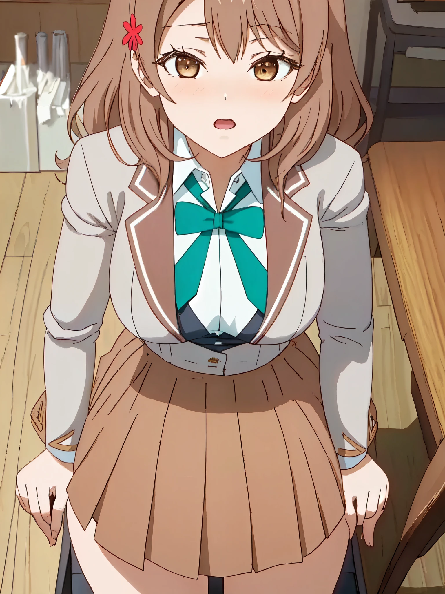 、Kindergarteners、、、、、(Very detailed CG Unity 4k wallpaper),(masterpiece),(highest quality),(Very detailed),(Best illustrations),(Best Shadow),(Absurd),(Detailed Background), Taiga Aisaka, Aisaka Taiga, Long Hair, Brown Hair, One girl, , Brown eyes, oohashi high , alone, machine、Big Breasts、Sit with your legs apart、Cute patterned panties、blush、smile、Clothes are see-through