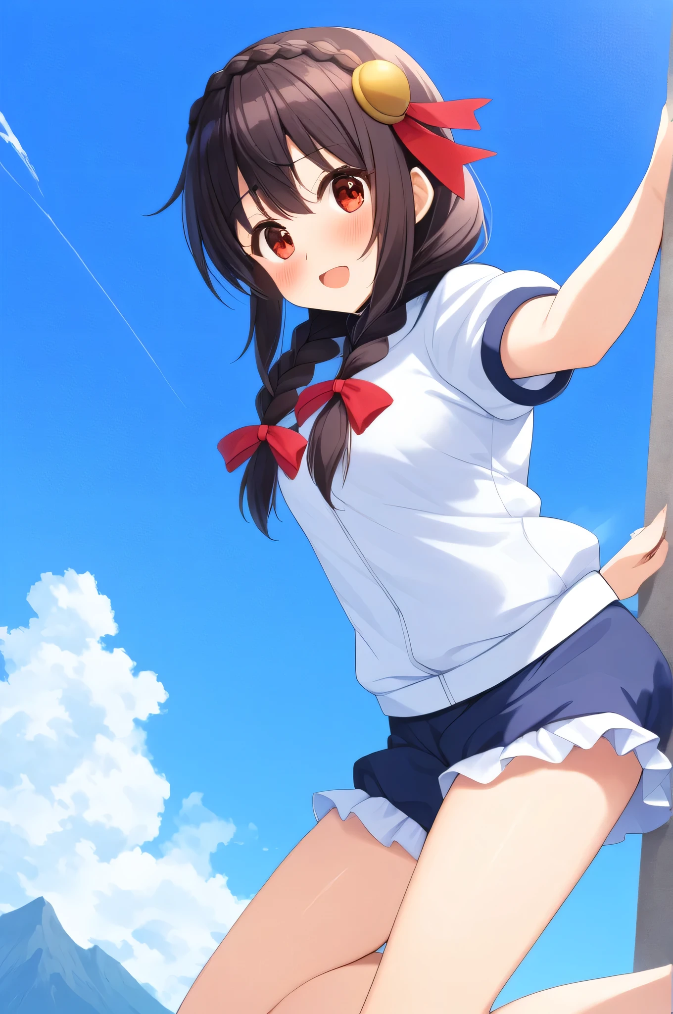 (masterpiece),(best quality),1girl,solo,delicate beautiful face,(fine black hair),long hair,(white sailor suit),short sleeve,(navy blue mini skirt),white panties,bare_legs,standing,[from below],park, (morning),BREAK black socks,black shoes