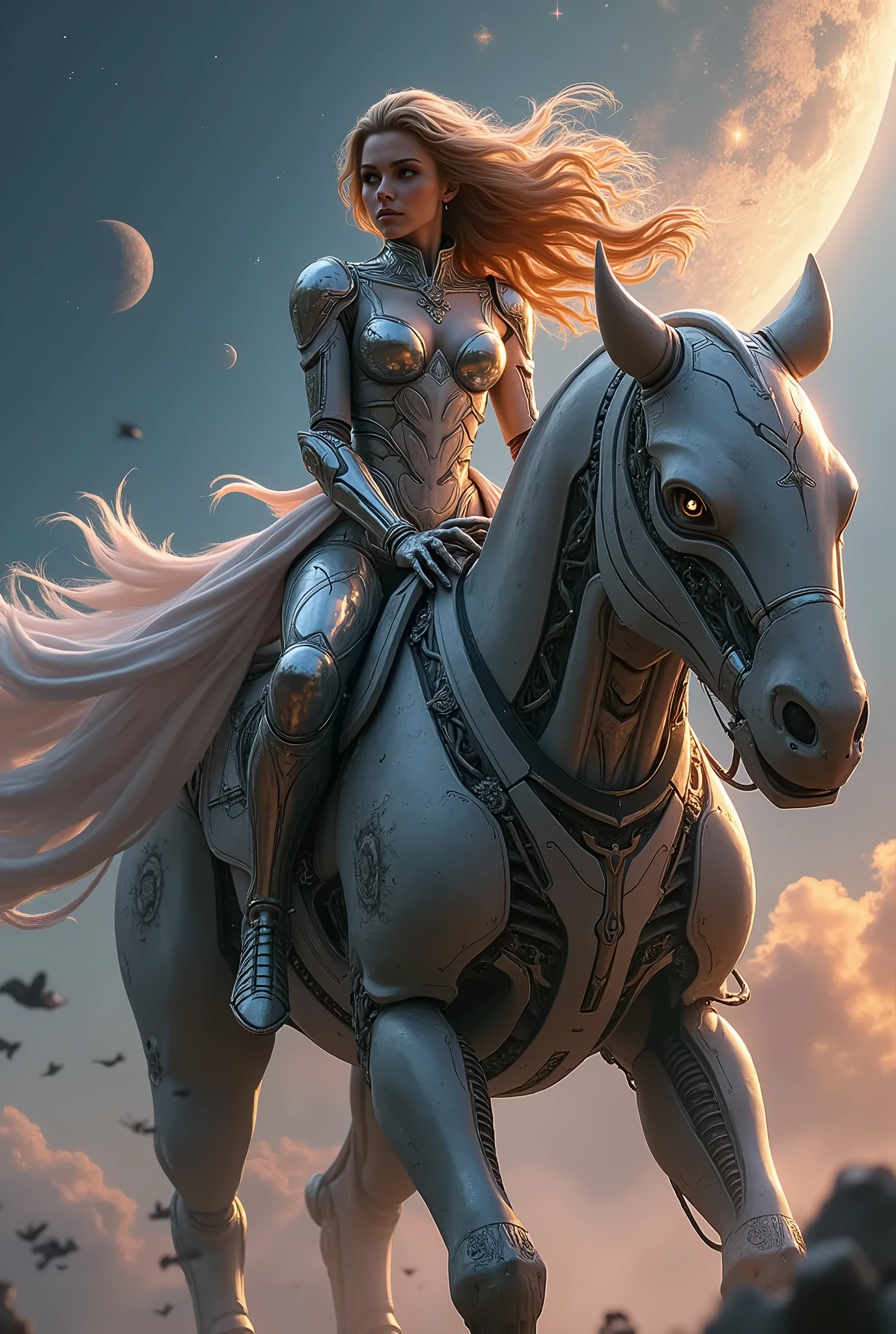 A cosmic traveler with a majestic cloak, wearing a nebula cloak that is filled with stars. The cloak has a galactic silhouette that envelops the figure, creating a sense of mystery and awe. The traveler's cloak is intricately detailed, showcasing the beauty of the universe. The figure is a centaur, combining the grace and power of a horse with the wisdom and strength of a human. The image is of the highest quality, with ultra-detailed and realistic rendering. The colors are vibrant and vivid, with a wide range of hues inspired by the cosmic palette. The lighting is atmospheric, with soft shadows and highlights that accentuate the figure and the cloak. This artwork captures the essence of the cosmic journey, inviting the viewer to explore the wonders of the universe.