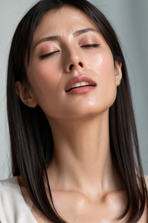 Beautiful Japanese actresses,Flying debris,Award-winning photo, Very detailed, Edge Orgasm, Woman with open mouth and closed eyes , sweatをかいた肌、Lighting that accentuates the shine of sweat{{{Please spread the word }}}, Black Hair、Viewer discretion advised,(length, Narrow nostrils)、Illumination from below、Half-closed eyes, I frowned..., Drooling, Spit out,((Raise your arms behind your back)),nsfw,(:1.3) ,(final:1.2),(Vulgar:1.3),(Symmetrical nostrils),(steam:1.1),(Wet:0.8),(trembling:0.8),(tears:0.7) ,(Drooling:0.6),(sweat:0.8),((Face close-up))Tamsin Egerton,