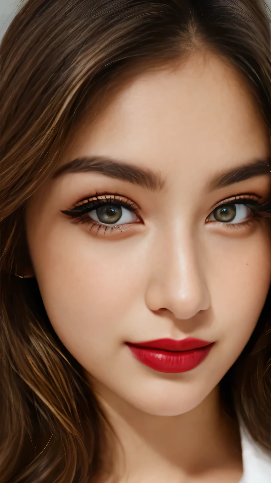 5, (Japanese Mature:1.2), Captivating Gaze, Dark brown eyes, (8k, High resolution,super high quality, Ultra HD,Ultra-realistic,Highest quality), Close-up photo with focus on face, Perfect Makeup、Blue eyeshadow、Dark eyeliner、glossy pink lipstick、(Realistic facial wrinkles:1.2)、Accurately rendered eyes, Proper eye position, Cinematic Light, Soft Light, detailed color graded background, Highly detailed eyes, 8k, Sharp focus, bedroom, Looking down, smile,