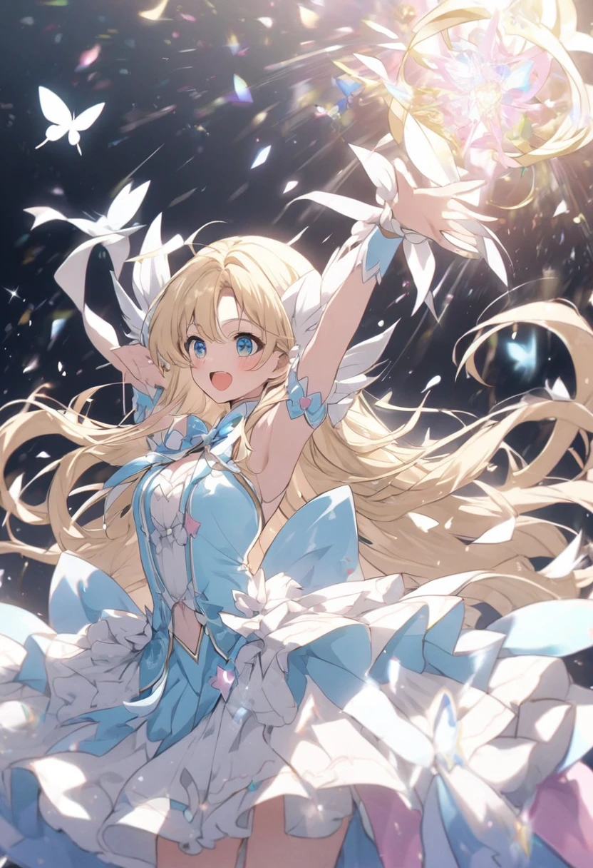 woman, solo, long hair, blonde hair, blue eyes, beautiful, half body, ice. Sexy. White clothes. Snow.