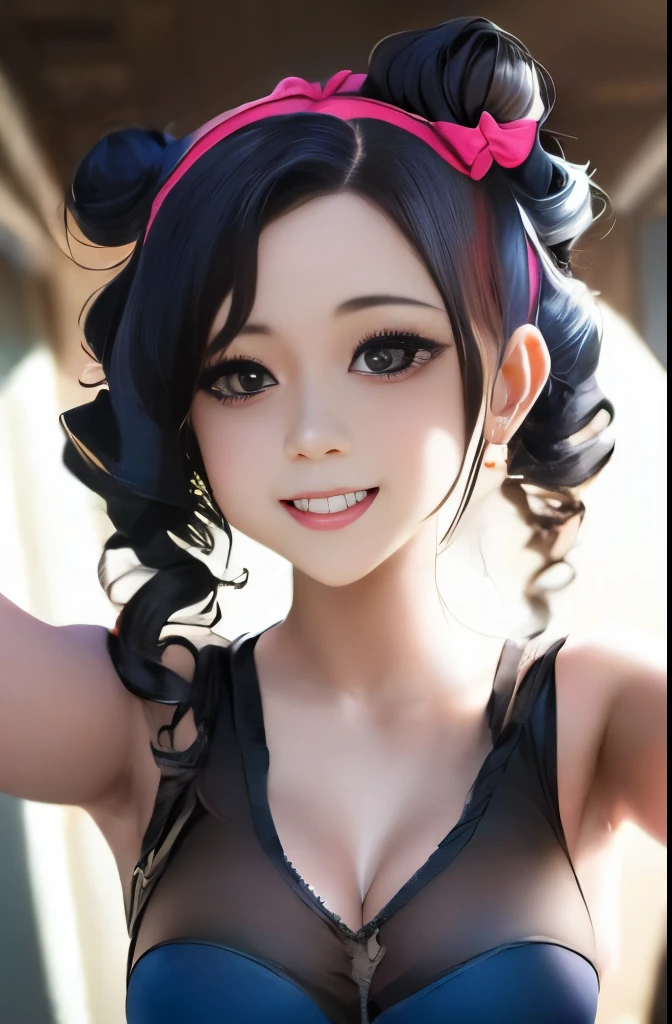 ((Best quality)), ((Masterpiece)), ((Realistic)) Hyper-detail photography of a girl. Chun- li，sweet lovely，（Asian Faces 1.2），（Fighting action） ((Chun- li)), （The tip protrudes slightly1.2），（White double bun），dressed in (small black micro-thong, black micro-bikini:Star motif ) , ((Beautiful and aesthetic)), muscular fit body abs, Sexy, under-boobs, Hot, (Cream gradient background)