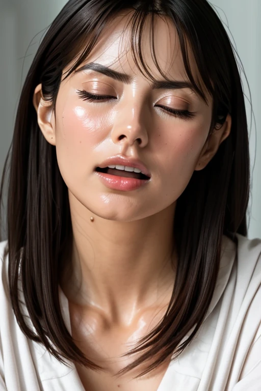 Beautiful Japanese actresses,Flying debris,Award-winning photo, Very detailed, Edge Orgasm, Woman with open mouth and closed eyes , sweatをかいた肌、Lighting that accentuates the shine of sweat{{{Please spread the word }}}, Black Hair、Viewer discretion advised,(length, Narrow nostrils)、Illumination from below、Half-closed eyes, I frowned..., Drooling, Spit out,((Raise your arms behind your back)),nsfw,(:1.3) ,(final:1.2),(Vulgar:1.3),(Symmetrical nostrils),(steam:1.1),(Wet:0.8),(trembling:0.8),(tears:0.7) ,(Drooling:0.6),(sweat:0.8),((Face close-up))Tamsin Egerton,