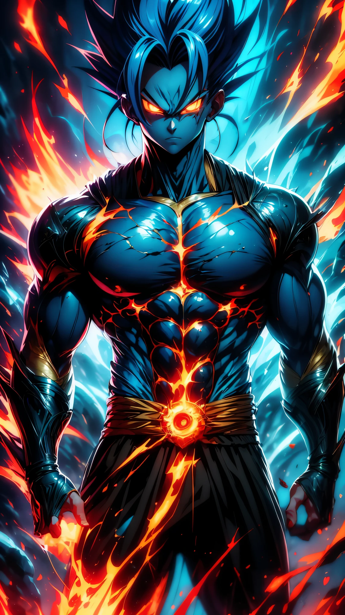 (Aesthetics, Hi-Res: 1.2), Get ready for a visual feast with 1 Gohan, solo, brilliant blue hair and tattoos, a creature with a handsome face and piercing golden eyes . In his transformed state, he radiates extreme instinct and power, creating an epic animation of this energetic man. fire and lava in stunning anime artwork that will leave you in awe. This concept art comes straight from the Bleach Universe, with manga-style 8k wallpapers that will transport you to another dimension. Prepare to be amazed by this detailed work of digital anime art, representing the ultimate combination of style and power.