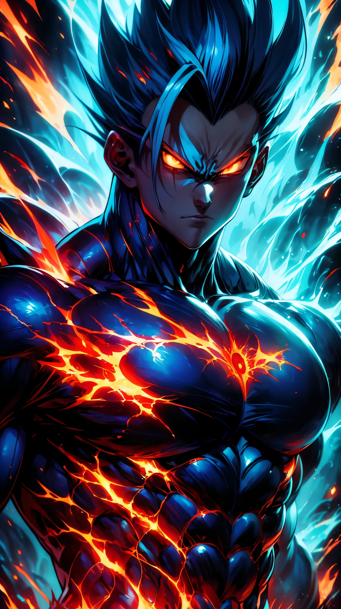 (Aesthetics, Hi-Res: 1.2), Get ready for a visual feast with 1 Gohan, solo, brilliant blue hair and tattoos, a creature with a handsome face and piercing golden eyes . In his transformed state, he radiates extreme instinct and power, creating an epic animation of this energetic man. fire and lava in stunning anime artwork that will leave you in awe. This concept art comes straight from the Bleach Universe, with manga-style 8k wallpapers that will transport you to another dimension. Prepare to be amazed by this detailed work of digital anime art, representing the ultimate combination of style and power.