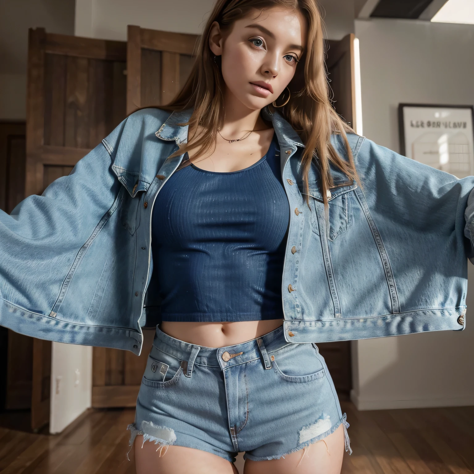 12 year old girl. Vestida con campera de jeans.linda, sexy, buen cuerpo