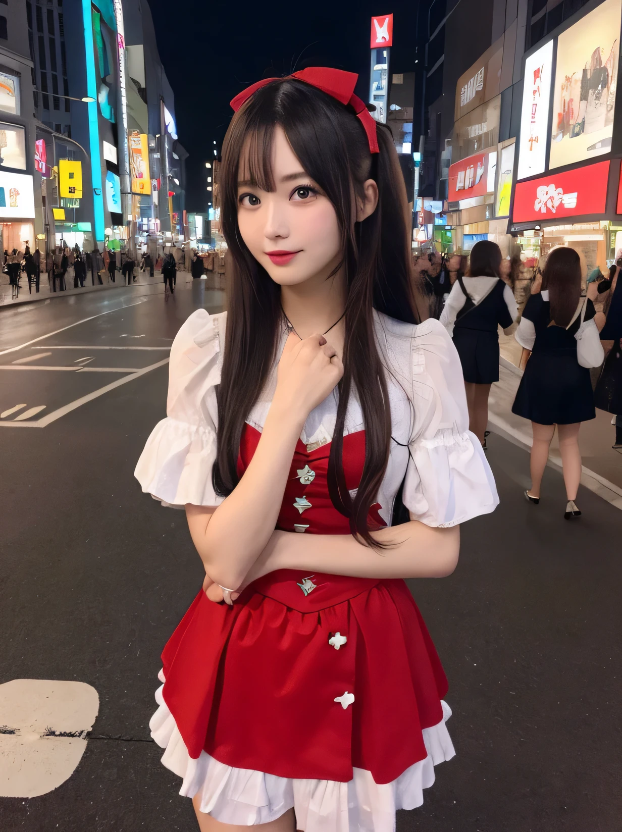 Street performer girl dressed as a clown、Clown makeup、cute gesture、smile、Full body shot、(((masterpiece))), (((highest quality))), ((intricate details)), ((surreal))、best lighting