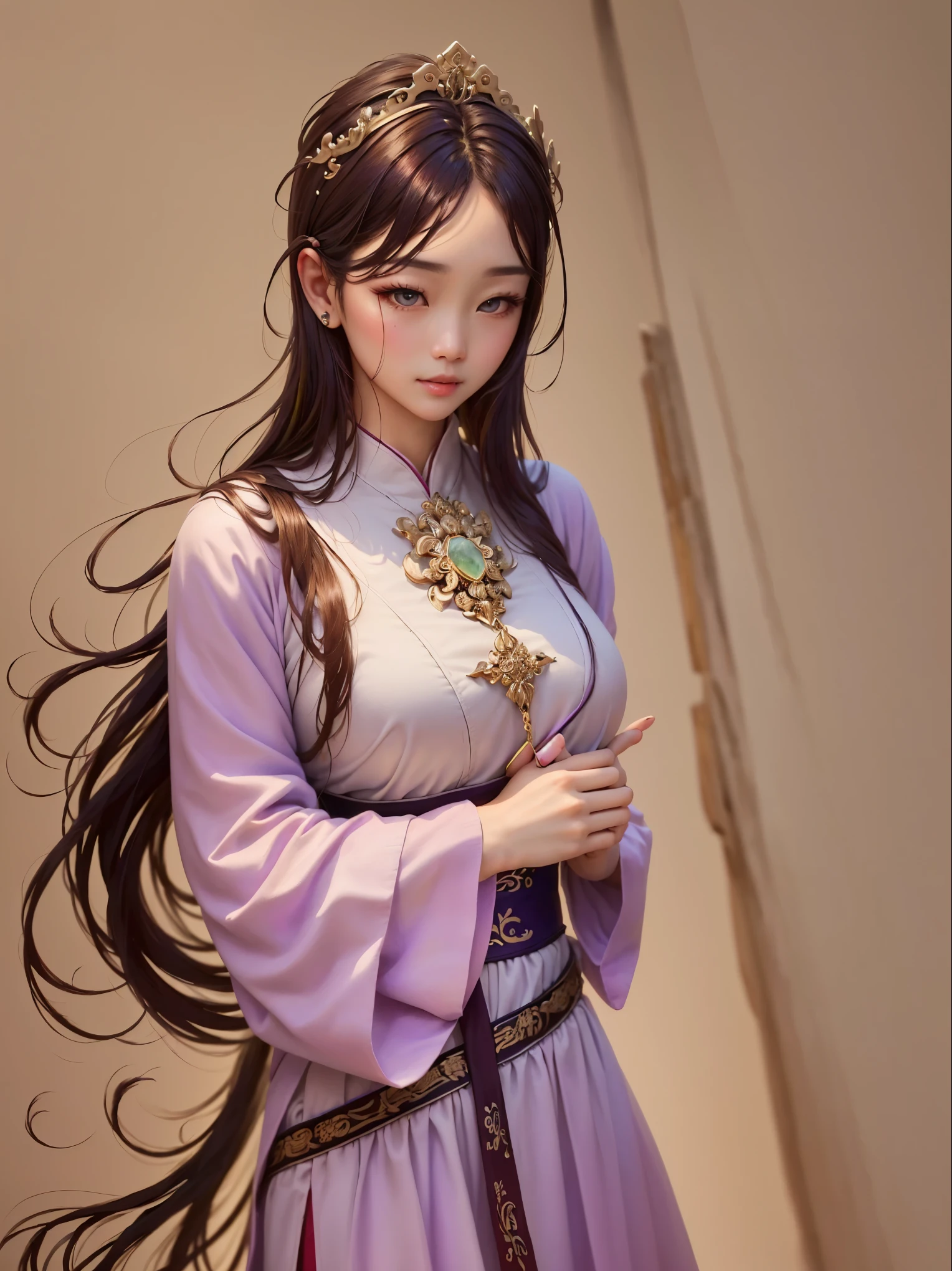 Painting of a woman wearing a purple dress and a pink dress, Beautiful character painting, Beautiful rendering of the Tang Dynasty, author：Fan Qi, by Qu Leilei, A beautiful fantasy queen, author：Qiu Ying, Ancient Chinese Princess, author：Song Xu, by Li Fangying, author：The J, Inspired by Lan Ying, author：Li Song, author：Cold plum