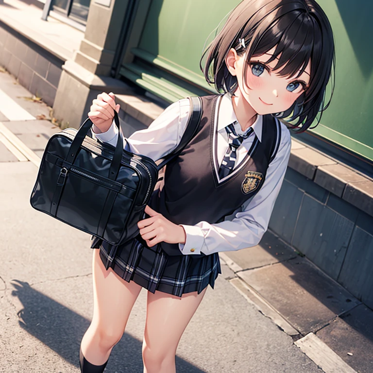 RAW Photos, Highest quality, High resolution, Very detailed、 8K image quality、、Panties、skirt、blazer、13 years old、school gate、The teacher is standing、Getting to and from school