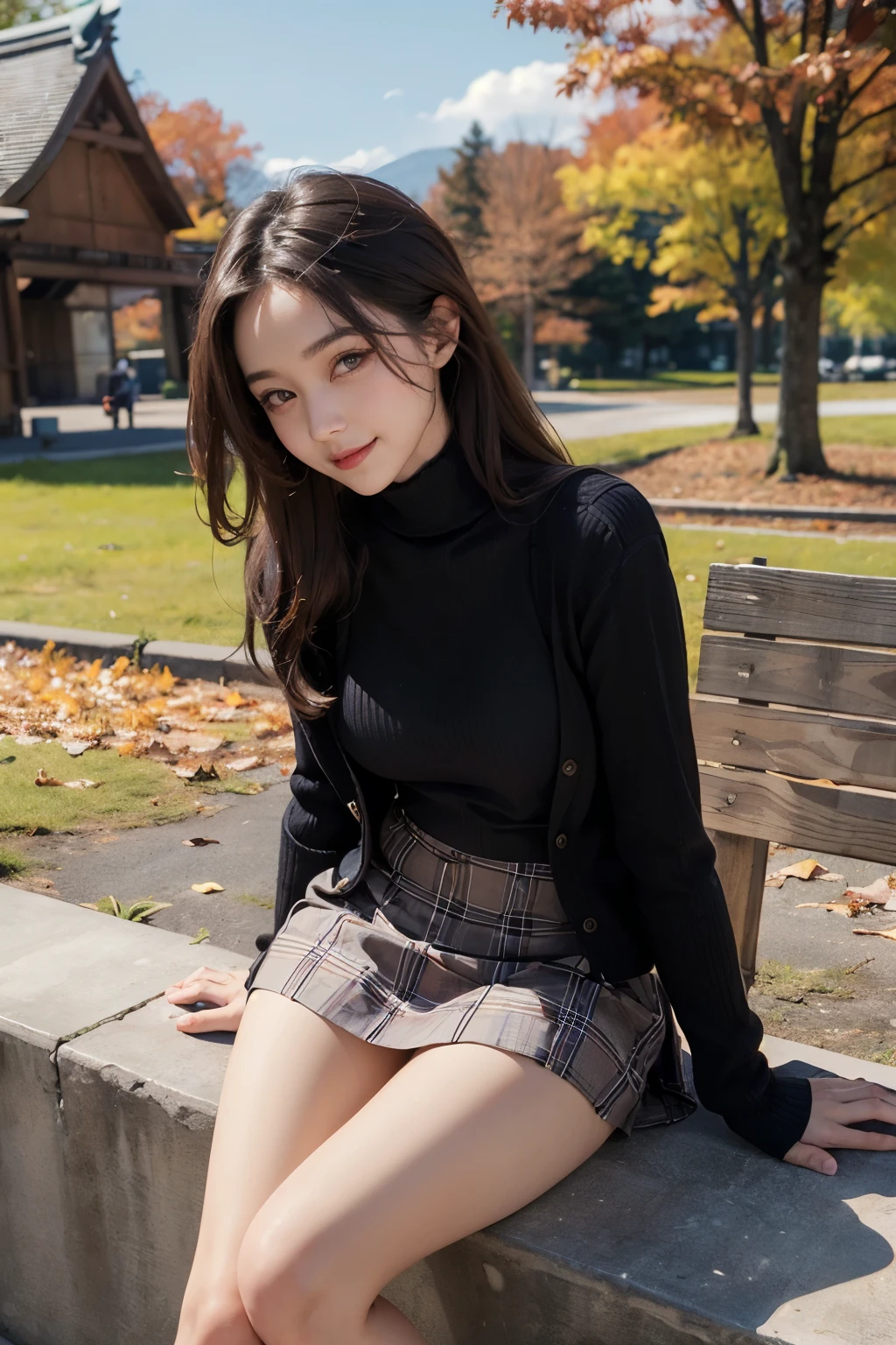 Arafed asian woman sitting on a bench in a park - SeaArt AI