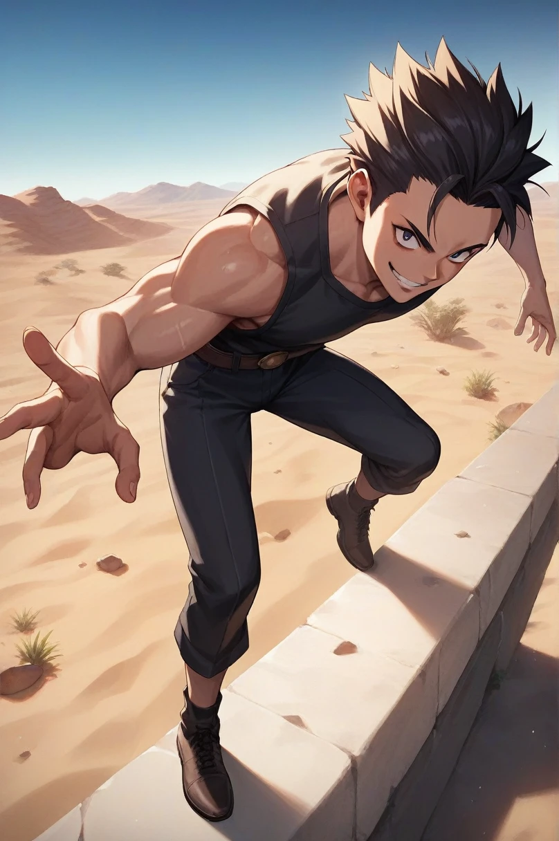 Scoring_9, source_anime, Scoring_8_above, Scoring_7_above, detailed background, 1 , Alone, full body, Desert,  Majin Dramatic Lighting, dynamic pose, dynamic composition, action scene, action pose, arms crossed, evil smile