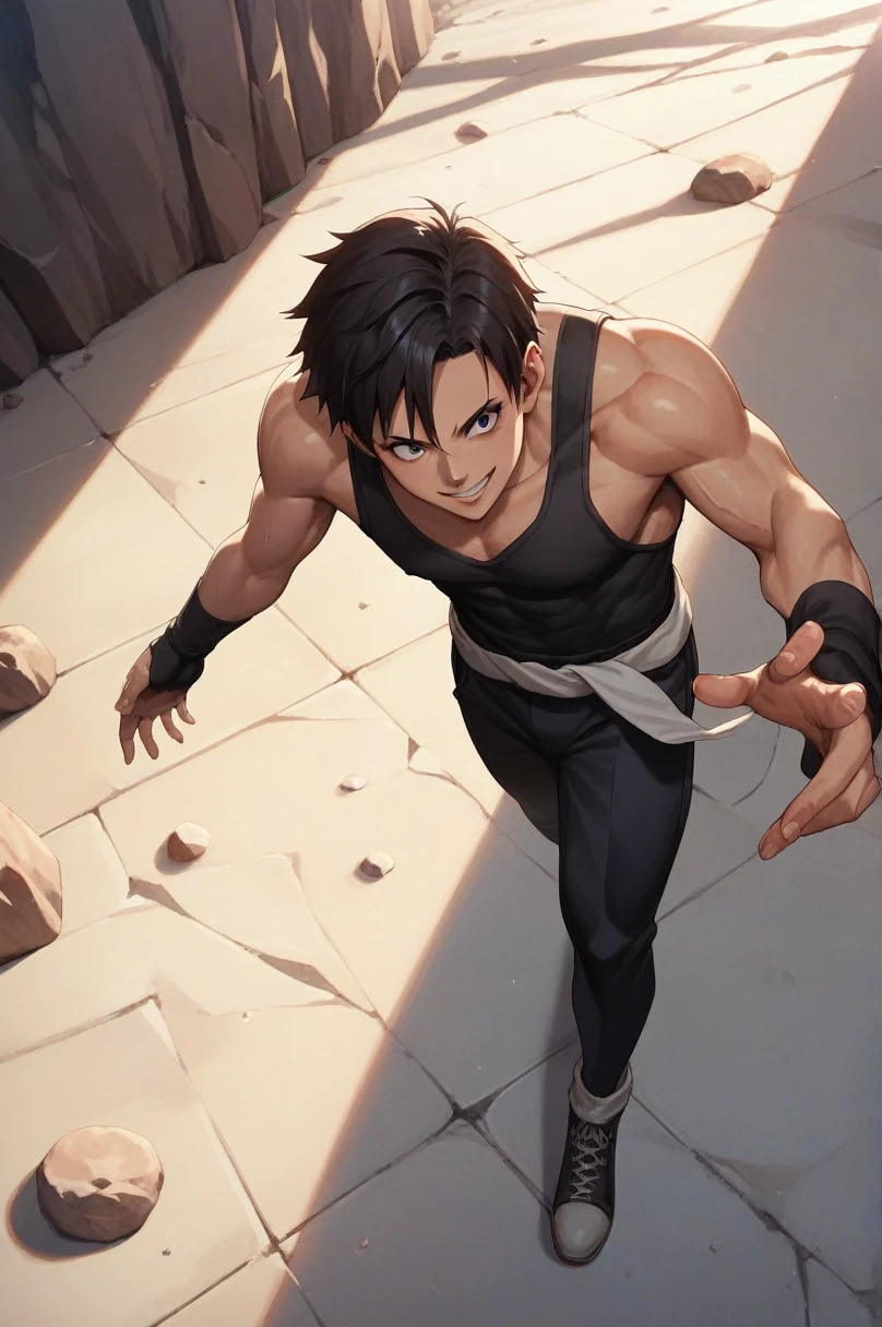 Scoring_9, source_anime, Scoring_8_above, Scoring_7_above, detailed background, 1 , Alone, full body, Desert,  Majin Dramatic Lighting, dynamic pose, dynamic composition, action scene, action pose, arms crossed, evil smile